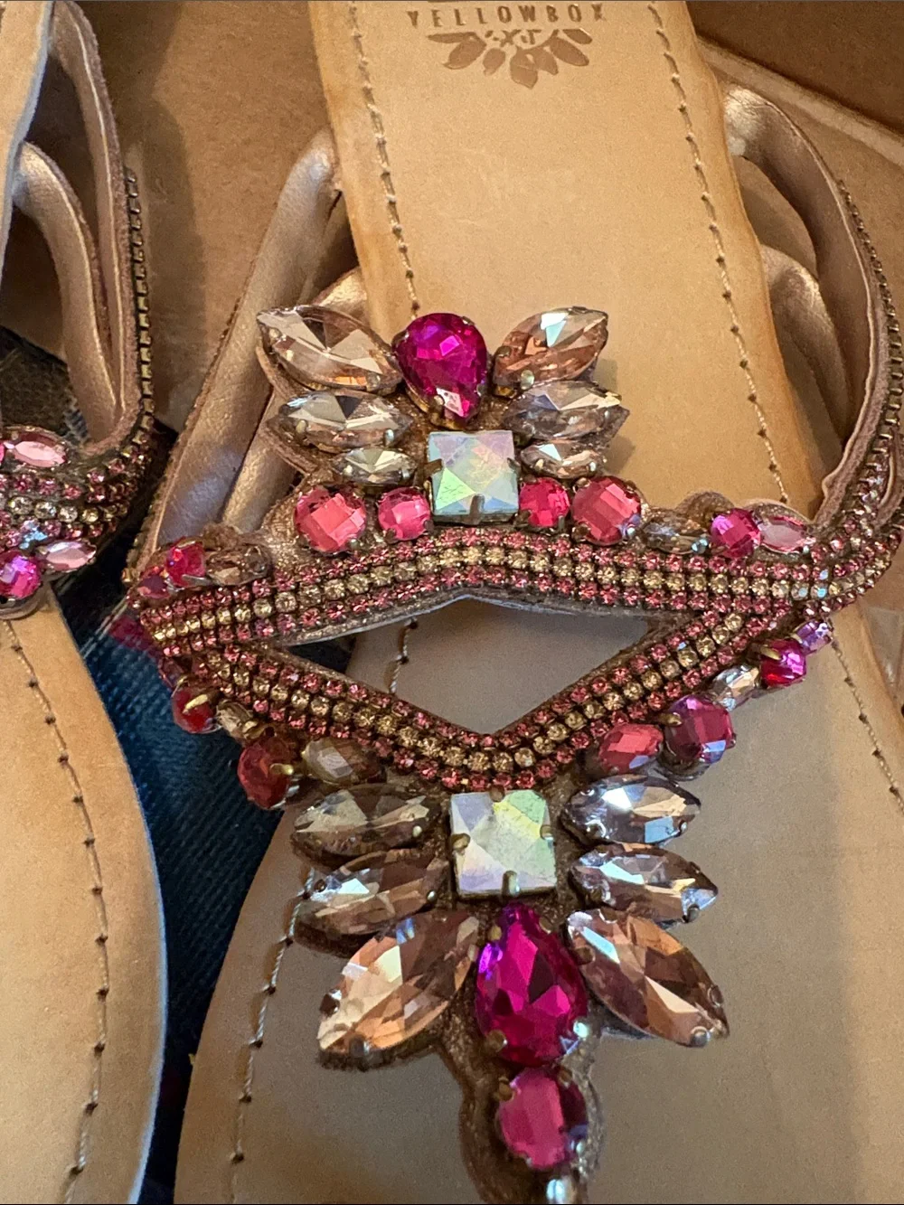 Yellow Box Jeweled Thong Sandals in Hot Pink and Champagne - Picture 2 of 3